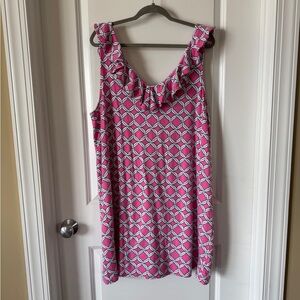 Crown & Ivy Women’s Ruffle Sleve Dress Pink and White Rope Pattern Size 2X